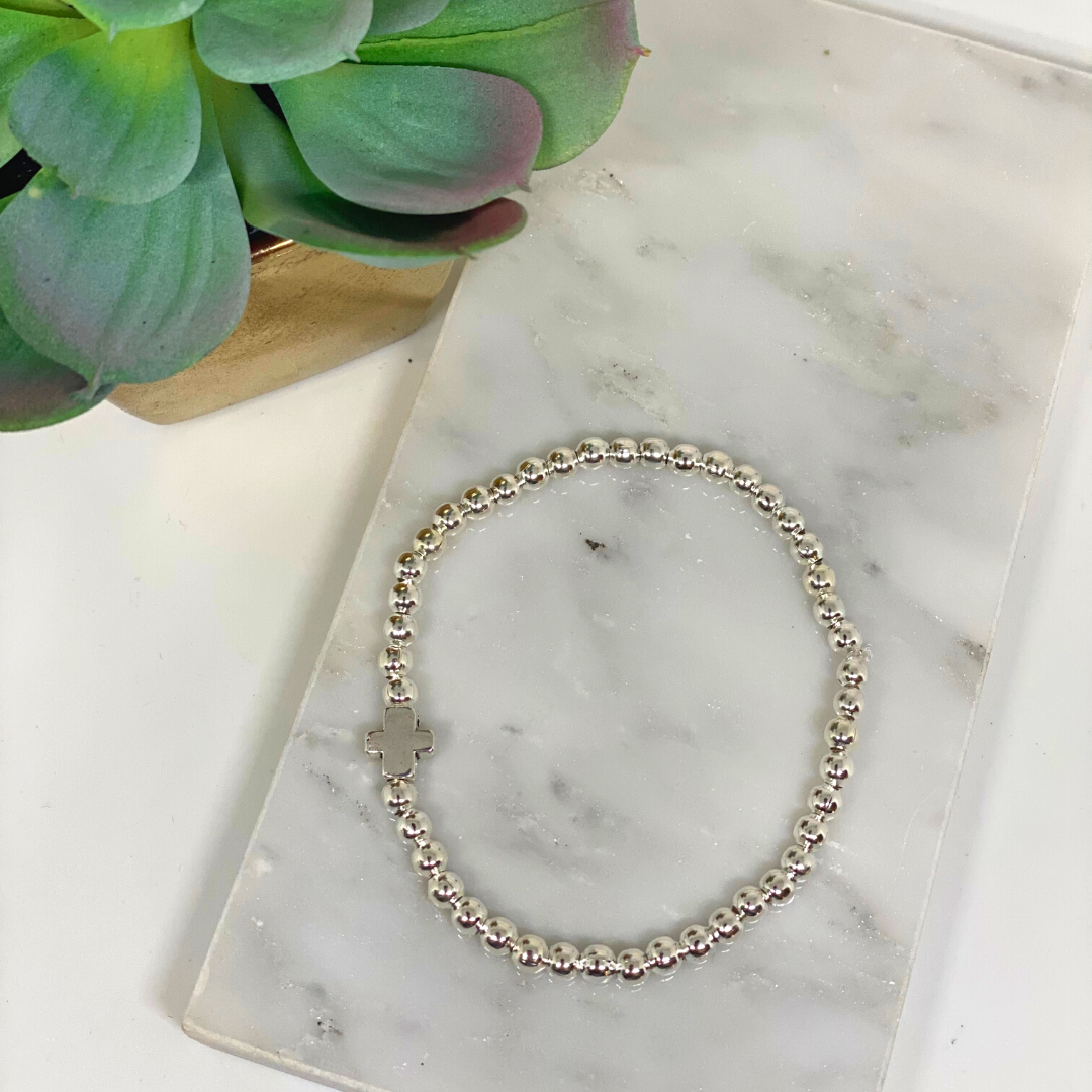 Cross Beaded Bracelet - Gold or Silver Cross Bracelet 22 Bracelets Bracelets Anthologie Co.