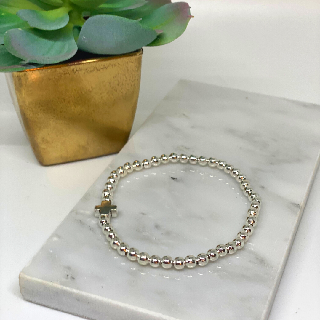 Cross Beaded Bracelet - Gold or Silver Cross Bracelet 22 Bracelets Bracelets Anthologie Co.