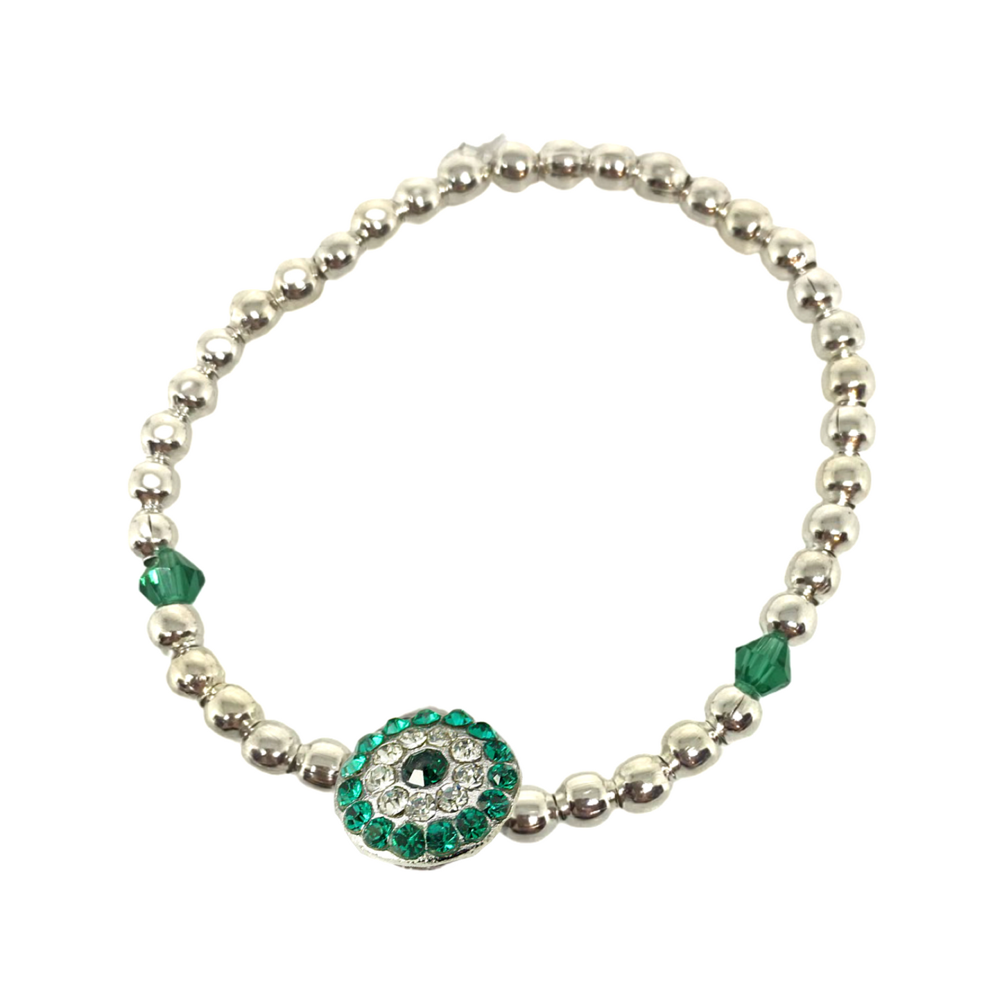 Emerald and Silver Beaded Stretch Bracelet 32 Bracelets Bracelets Anthologie Co.
