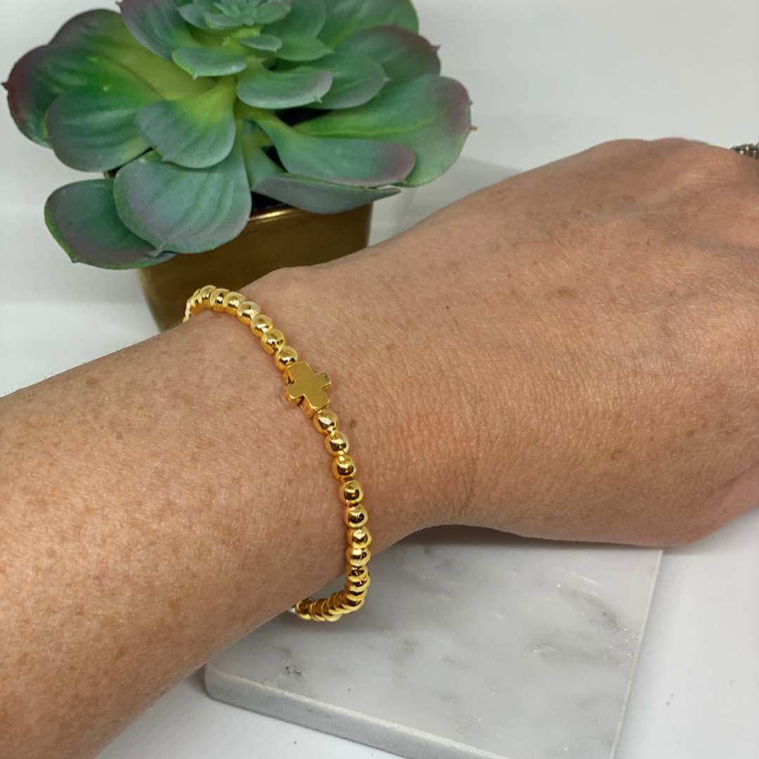 Cross Beaded Bracelet - Gold or Silver Cross Bracelet 22 Bracelets Bracelets Anthologie Co.
