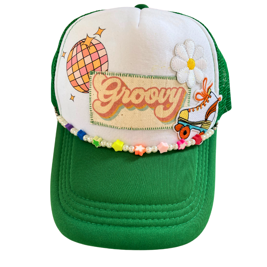 Green Trucker Hat with 70's style patches