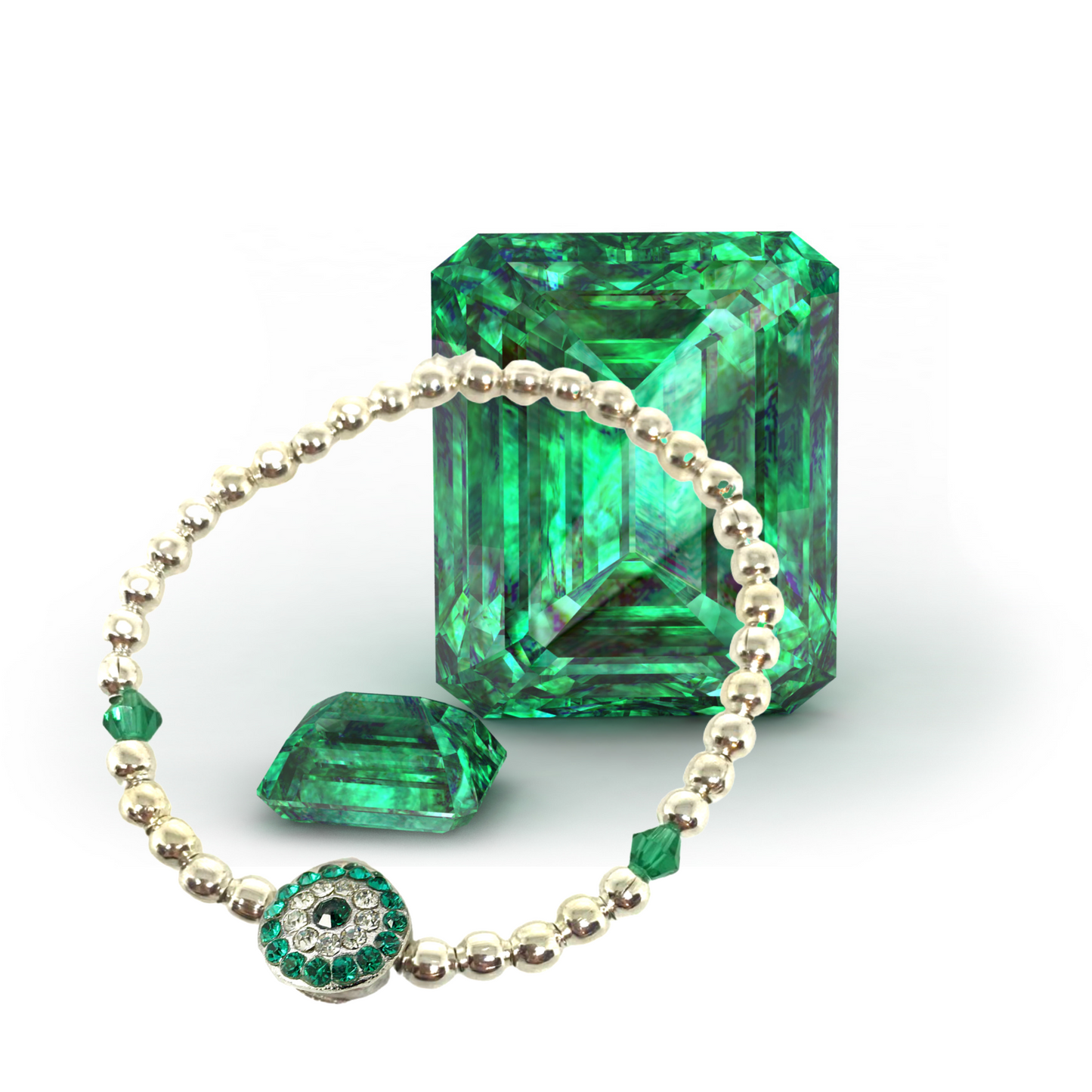 Emerald and Silver Beaded Stretch Bracelet 32 Bracelets Bracelets Anthologie Co.
