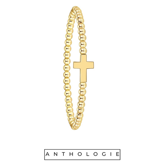 18K Beaded Cross Bracelet